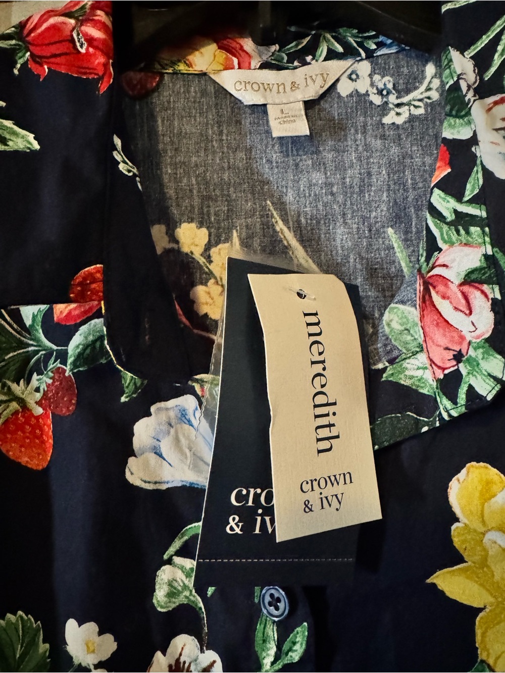 crown & ivy Navy Floral Button-Front Girls Dress with Yellow & Red Blooms - Picture 2 of 4